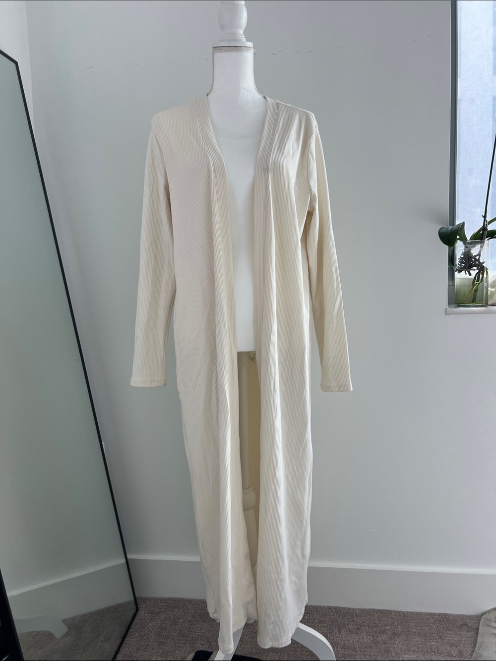 Long Open-Front Women's lounge Cardigan in Cream